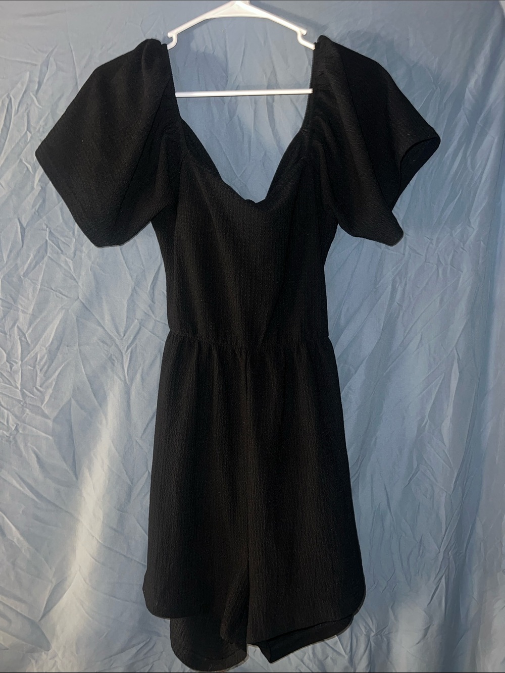 SHEIN Black Puff Sleeve V-Neck Mini Dress